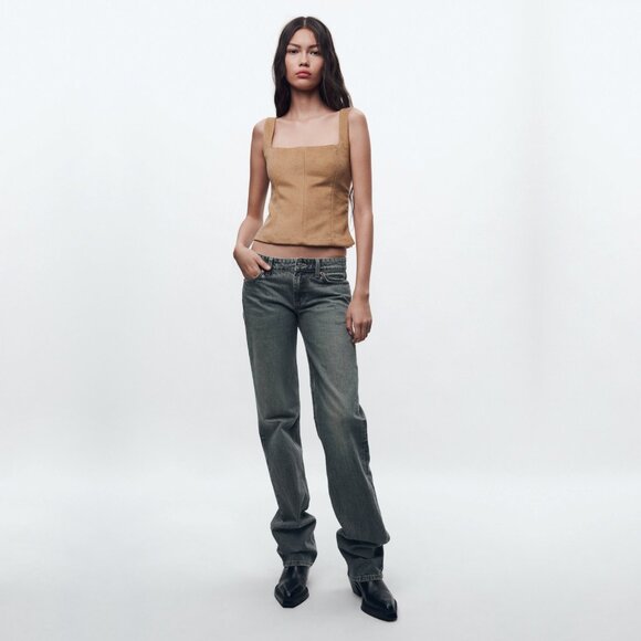 NEW Zara Soft Faux Fur, Wool Blend Bustier Corset-Style Cropped Top in Camel, XS - Picture 3 of 16